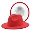 Red wool felt fedora with white lining and wide brim for elegant fashion styling - M (56-58cm) / Red + White