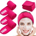 Pink terry cloth headbands for makeup and yoga with adjustable hook and loop fastener - Rose Red