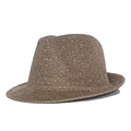 Cappello fedora in maglia marrone caffè con paillettes dorate e tesa larga parasole - M (56-58cm) / Oro