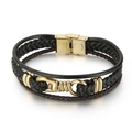 Bracciale multistrato in pelle intrecciata con chiusura in acciaio inox e accenti oro - Stile Dorato (KB147969-KLHQ)