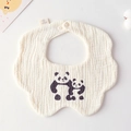 Soft cotton baby bib in off-white gauze with cute panda print and snap buttons - Gauze Flower Wrap - Mother And Baby Pandas
