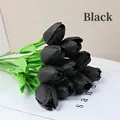 Set of 10 realistic black PU tulips with green stems for modern home decor and events - Black