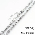 Collier chaîne corde en acier inoxydable argenté 6mm avec fermoir mousqueton et extension - Chaîne Torsadée Argentée 500x6mm (KN300978-ZJZL)