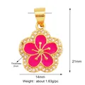 Pink enamel plum blossom flower pendant in copper gold plating with sparkling crystals - Gold Rhinestone Inlaid Pink Enamel Flower