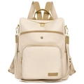 Minimalist beige fashion backpack for women with soft texture and gold metallic hardware - Off White