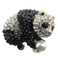 Sparkling panda brooch with rhinestones and a white pearl accent on alloy base - Gold Panda