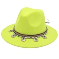 Cappello fedora verde neon con fascia intrecciata e ciondolo in turchese bohémien - Verde Neon