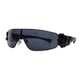Y2K wraparound black sports sunglasses featuring 3D heart charms on side temples - Black Legs Gray Lens