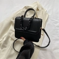 Minimalist black square crossbody bag with thick chain strap and smooth PU finish - Black