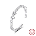 Bague ouverte minimaliste en argent sterling S925 avec un joli nœud en finition argent - Argent 925 plaqué or blanc