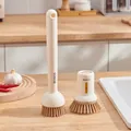 Ecoco minimalist soap dispensing dish brush set with long handle in beige and brown - Long and Short Handle Combo (2 Packs) / Creamy Yellow