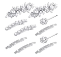10-piece hair clip set with silver metal, clear crystals, and white pearls on white background - 10-Piece Style 27