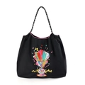 Black nylon tote bag with colorful pop-art embroidery and polka dot rope handles - Black Dream Capsule Machine