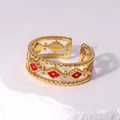 Vintage Ring aus vergoldetem Edelstahl mit roter Emaillierung und gedrehter Seilstruktur - Einstellbar Offen / Rot