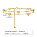 Pulsera de tres capas de acero inoxidable dorado con dijes de corazón y cadena plana - BR-567G Pulsera Corazón de Tres Capas