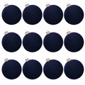 Set di 12 palline di Natale in velluto blu navy con tappi dorati su bianco - 6cm-12 Pezzi / Blu Tinta Unita