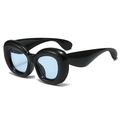 Chic oversized bubble frame sunglasses in black with light blue lenses for a retro look - Black Frame Blue Lens