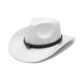 Western style white felt cowboy hat featuring a black leather band and metal buckle - M (56-58cm) / White