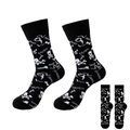 Black crew socks featuring white ghost and skull patterns with spooky text designs - 37-46 / #05 Ghost Death
