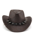 Donkerbruine western cowboyhoed van kunstleer met zilveren studs en metalen ringen - M (56-58cm) / koffiekleur