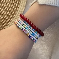 Bohemian seed bead bracelet set with red translucent beads and colorful layered charms - Red Multicolor Stackable Style(9#)
