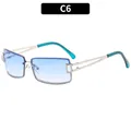 Chic silver rimless rectangle sunglasses with light blue gradient lenses and hollowed arms - Silver Frame Gradient Blue Lens