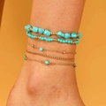 Set de cinco tobilleras con ojo turco, cuentas azul cielo y cadenas doradas para mujer - Verde (03 KC Gold)