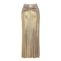 Elegant champagne gold satin maxi skirt with twist knot detail and metallic finish - One Size / Gold High Waist Wrap Skirt