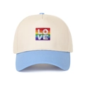 Berretto da baseball bicolore con corona crema, visiera blu e ricamo LOVE arcobaleno - Regolabile / Azzurro