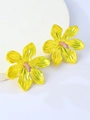 Minimalist oversized hollow metal flower ring in bright lemon yellow and purple finish - Yellow Flower Earrings (12320)