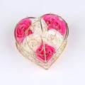 Pink and white soap roses in a gold heart shaped wire basket for Mother's Day gifts - Rose Red + White