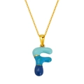 Collier doré avec pendentif lettre F en émail bleu dégradé pour femmes élégantes - Style Lettre F Dégradé Bleu (S640G-001-F)