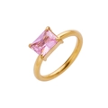 18K gold plated titanium steel ring featuring a radiant rectangular pink gemstone - US 6 / Gold + Pink Zirconia