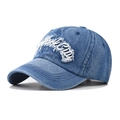 Navy blue denim baseball cap with New York City embroidery and distressed vintage style - Adjustable / Deep Blue Denim