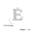 Polished stainless steel letter E pendant with crystal inlay, size 15.6x12.6mm - Letter E