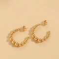 Chic 14K gold plated C-shaped earrings with gradient beads and stud closure - Beaded C-Shape Gold