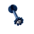 Labret bleu marine en forme de fleur avec zircon clair pour piercing d'oreille ou lèvre - 1.2*8mm / Strass Pointillé Bleu