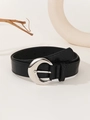 Detail of black crocodile texture belt with unique silver crescent metal buckle - Stone Pattern Black