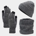 Set invernale 3 pezzi in maglia con guanti touch, berretto e sciarpa a tubo in grigio - Grigio Melange