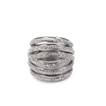 Polished silver multilayer interlaced ring with sparkling crystal pave setting - US 6
