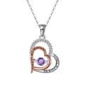 Bohemian silver necklace with purple gemstone heart pendant and mother-daughter engraving - Amethyst White Gold Plated, Approx. 2.41g