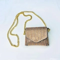 Elegant champagne gold rhinestone envelope evening clutch with chunky chain strap - Style 2 Gold Small