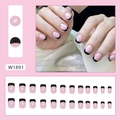 Set di unghie finte stile francese nero e rosa con un'elegante forma quadrata corta - Nero Francese Minimalista - Tipo di Colla (W1891)