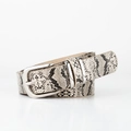 Women's faux snake skin belt with grey leopard pattern and polished silver pin buckle - 105cmx3cm / Snake Print Beige