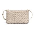 Chic beige woven leather shoulder bag with large grid pattern and adjustable strap - Sand