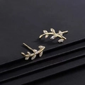 Elegant gold S925 sterling silver branch earrings with leaf shape and zircon crystals - 925 Silver / Gold