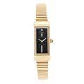 Elegant rectangular gold watch for women featuring a black dial and stretch band design - Gold Black