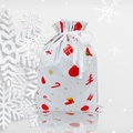 Detailed view of Christmas drawstring gift bag with festive trees and snowflake patterns - White Candy / 39x51cm