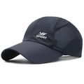 Dark blue quick-dry sports cap with white SPORT logo and breathable mesh side panels - Navy Blue