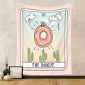 Pink bohemian tarot style tapestry with donut and kitten design hanging on a grey wall - Gt1115002 / 73X95CM (Brushed Fabric)